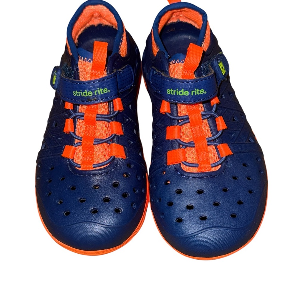 Stride Rite Kids Navy and Neon Orange Water Shoes